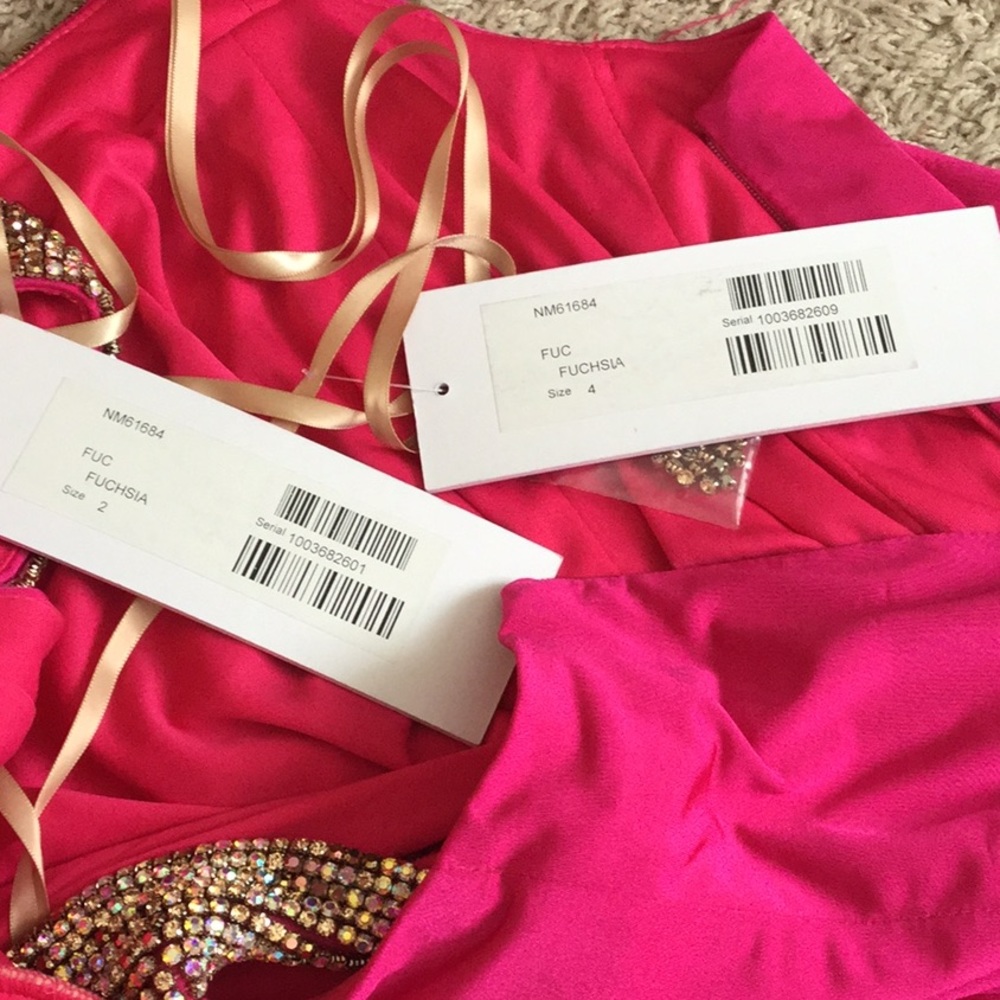 Hot Pink Plunging Neckline Open Back Gown NM61684 - Picture 8 of 8